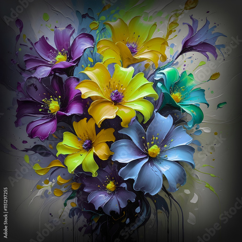 illustration of a very colorful abstract bouquet of flowers