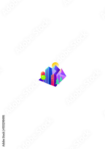 Flat Design Cityscape with Mountains