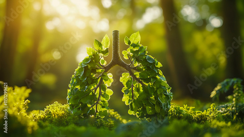 Lush green lungs in sunlit forest symbolizing nature and health connection photo