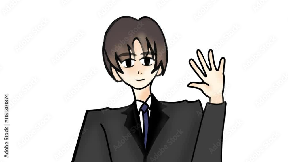 simple hand waving animation.A simple animation of a man in a suit waving while smiling. simple hand waving animation.A simple animation of a man in a suit waving while smiling.