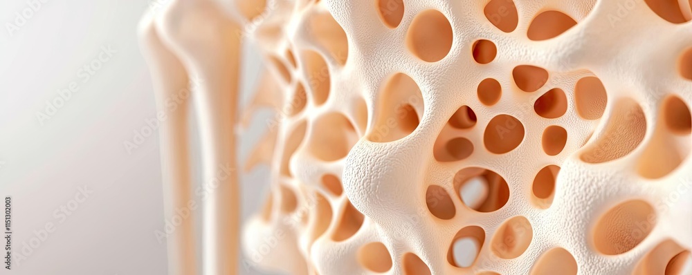 Obraz premium Osteoporosis disease idea. Close-up view of a bone structure highlighting its porous texture and unique patterns.