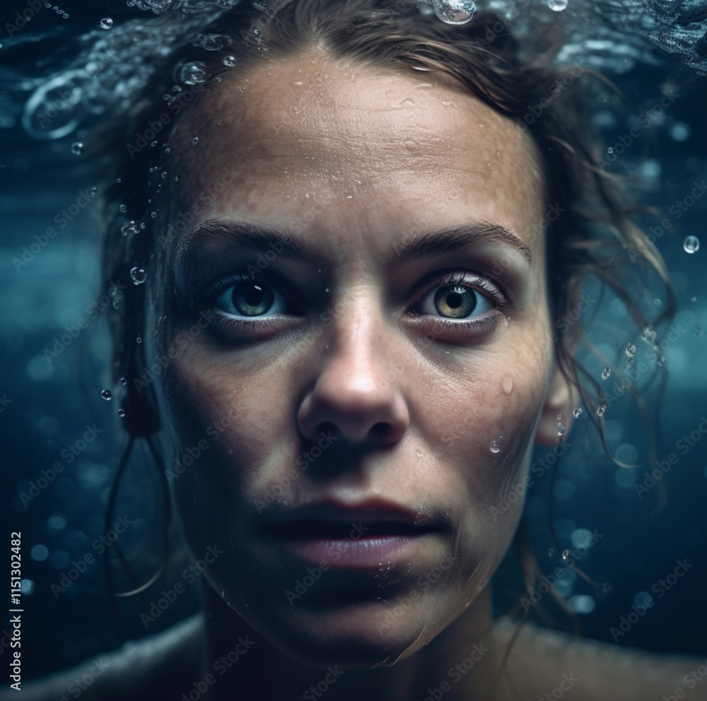High resolution photo of a woman's face with water drops High resolution photo of a woman's face with water drops