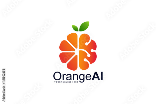 Unique orange fruit and brain logo design symbolizing artificial intelligence and tech innovation. Perfect for modern AI branding.