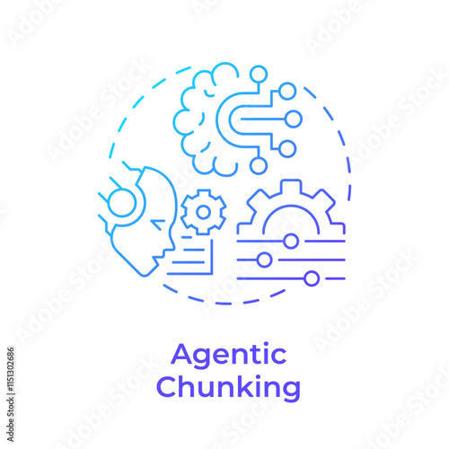 Agentic chunking blue gradient concept icon. Information complexity. Level of segmentation strategy in RAG. Round shape line illustration. Abstract idea. Graphic design. Easy to use in presentation