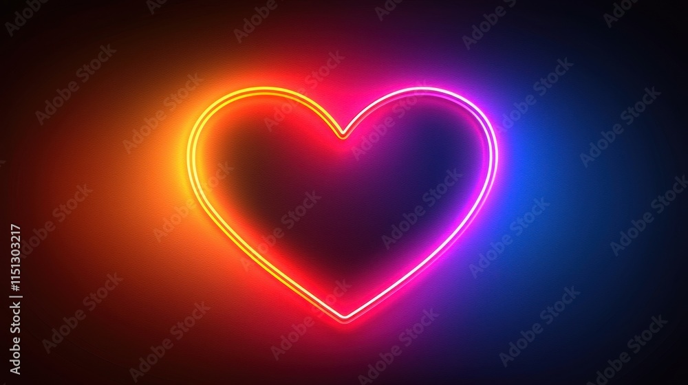 Colorful Neon Heart Against a Dark Background with Glowing Lights in Shades of Pink and Blue Colorful Neon Heart Against a Dark Background with Glowing Lights in Shades of Pink and Blue