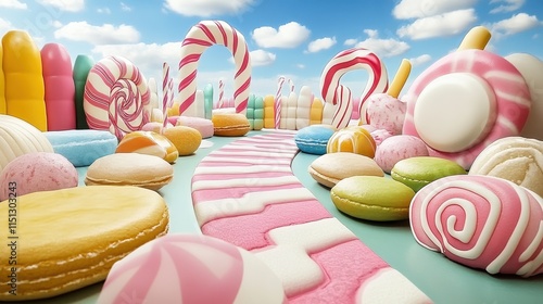 A whimsical candy land path with sweet treats