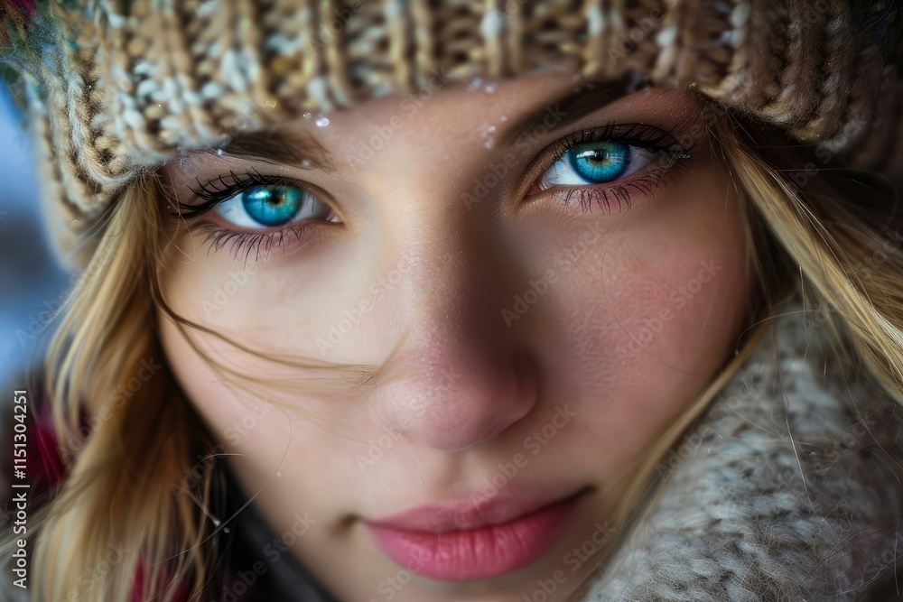 Close up portrait of a teenage girl with blue eyes wearing winter clothes Close up portrait of a teenage girl with blue eyes wearing winter clothes