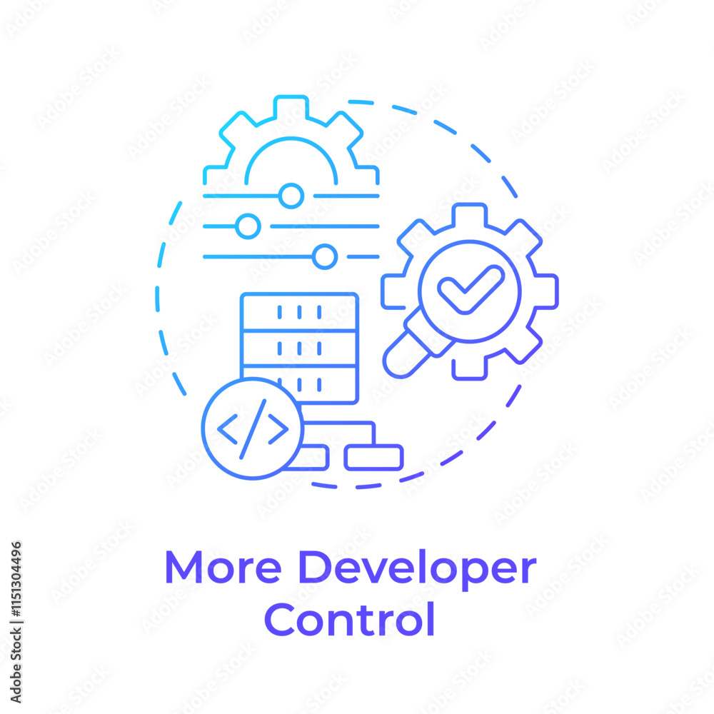 More developer control blue gradient concept icon. Choosing data sources and parameters. Benefit of RAG services. Round shape line illustration. Abstract idea. Graphic design. Easy to use in article More developer control blue gradient concept icon. Choosing data sources and parameters. Benefit of RAG services. Round shape line illustration. Abstract idea. Graphic design. Easy to use in article