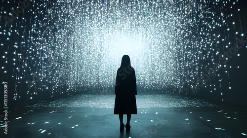 Immersive light installation captivates visitors in a modern art space during an evening exhibition