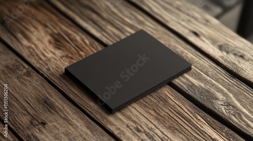 Minimalist blank business card mockup on rustic wooden background for professional branding and design presentations photo