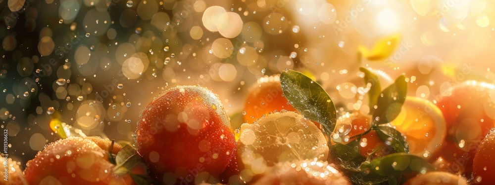 Fresh Apples with Dew Drops in Sunlight Fresh Apples with Dew Drops in Sunlight