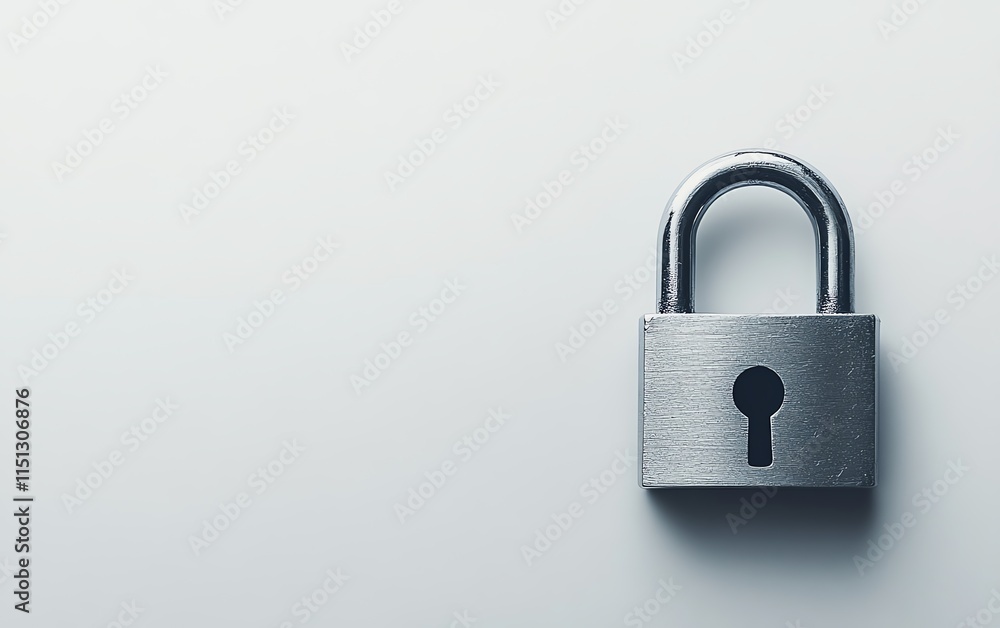 Metal padlock on a white background with copy space, symbolizing the idea of security, protection, and reliable lock systems Metal padlock on a white background with copy space, symbolizing the idea of security, protection, and reliable lock systems