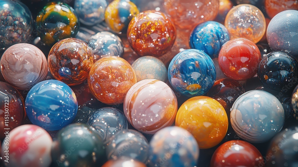 A close-up of a collection of marbles. A close-up of a collection of marbles.