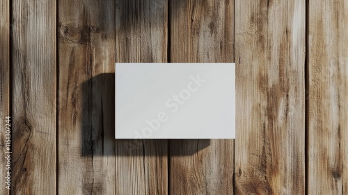 Minimalist blank business card mockup on rustic wooden background for professional branding and design presentations photo