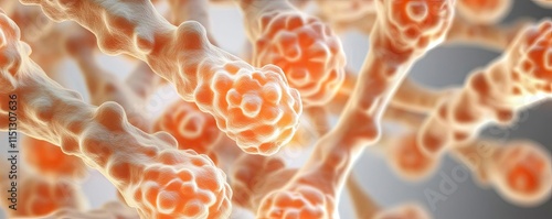 Tuberculosis disease idea. Intricate close-up of cellular structures with vibrant orange tones. photo