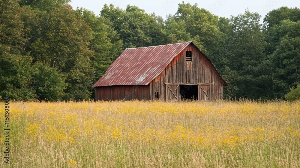 A rustic barn in a field of tall grass. A rustic barn in a field of tall grass.