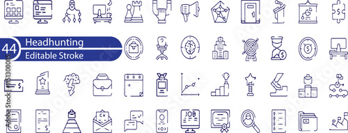 Headhunting line editable icon set. Recruitment icon. set Included the icons as Job Interview, Career Path, Resume, Job hiring, Candidate and Human resource icons. photo