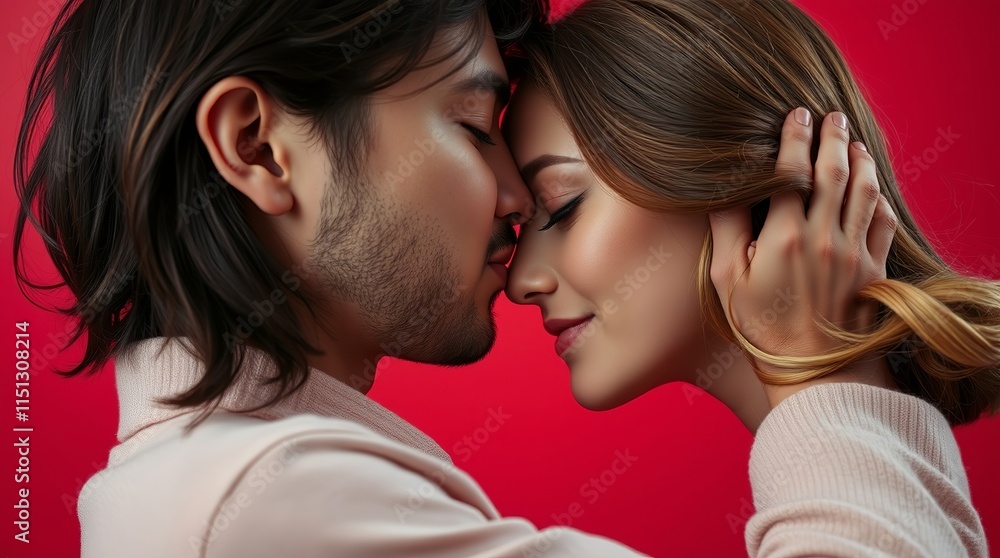 Close-up of two young women sharing an intimate moment, foreheads touching. Close-up of two young women sharing an intimate moment, foreheads touching.