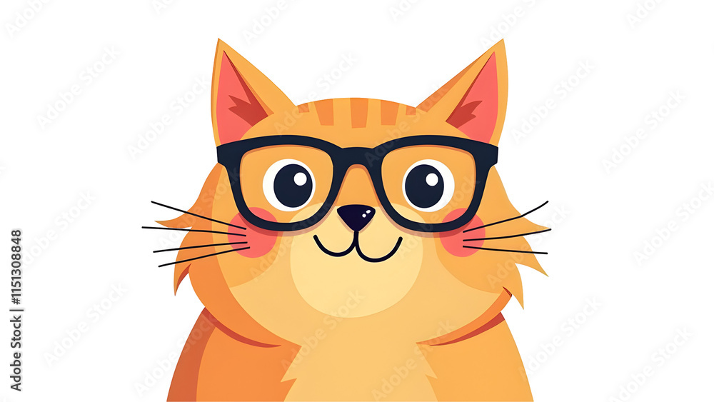 Fototapeta premium Cute orange cat wearing glasses isolated on white.