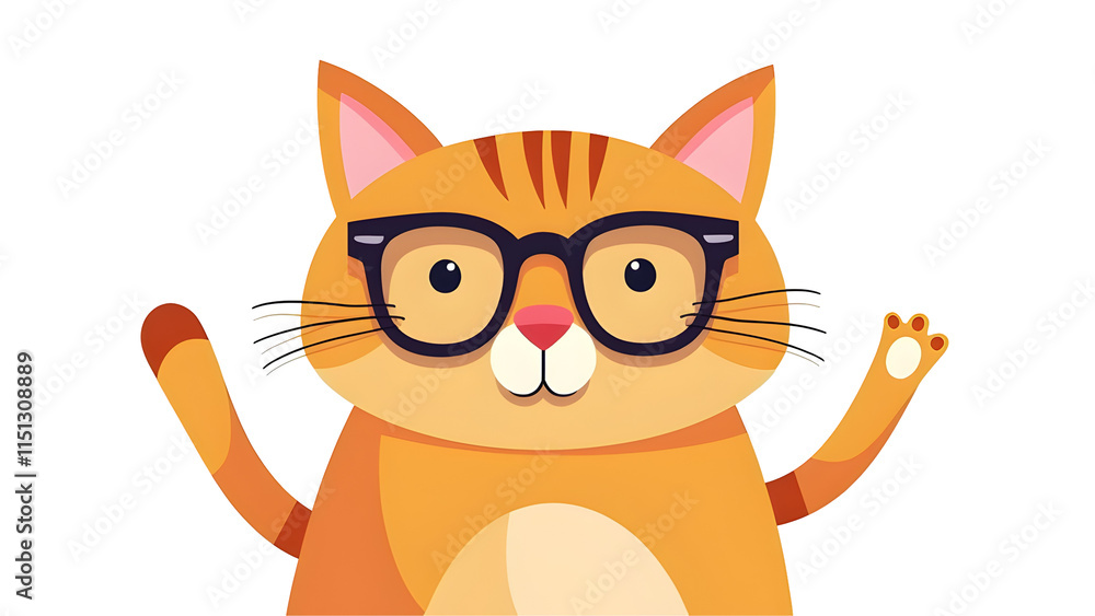 Fototapeta premium Cute orange cat wearing glasses isolated on white.
