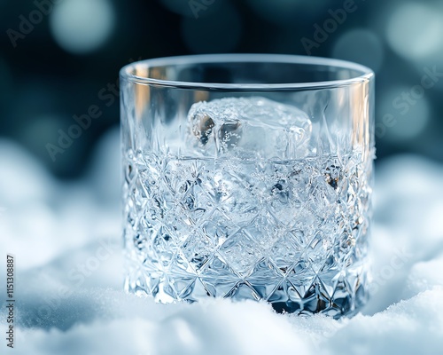 Wallpaper Mural A beautifully frosty glass of water with ice, condensation dripping down, placed on a snowy surface with an elegant, cooltoned background Torontodigital.ca