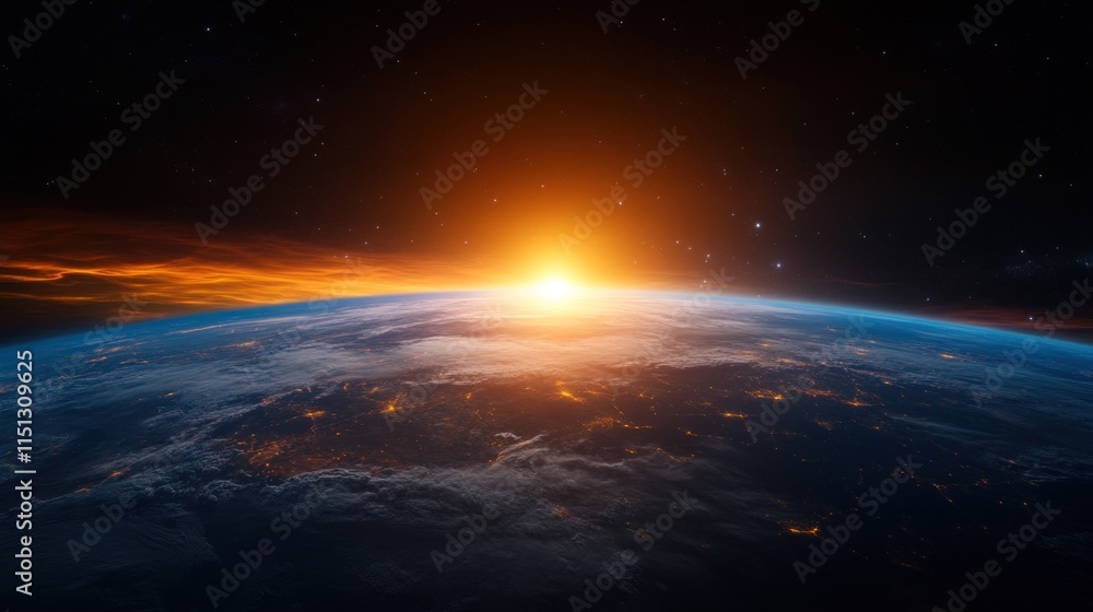image captures a stunning sunrise above the Earth, revealing the planets curvature and vibrant colors. sun emerges on the horizon, illuminating the atmosphere with warm hues image captures a stunning sunrise above the Earth, revealing the planets curvature and vibrant colors. sun emerges on the horizon, illuminating the atmosphere with warm hues