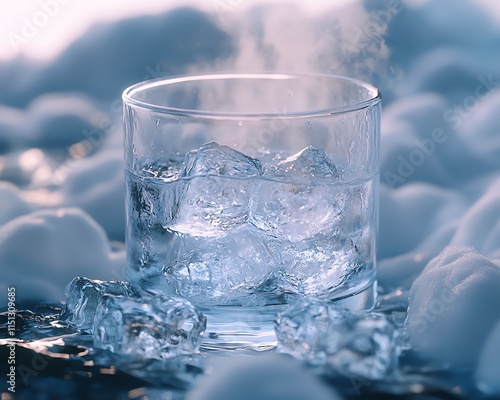 Wallpaper Mural A closeup of a glass of water with ice cubes, condensation on the glass, surrounded by a frosty, snowy background, realistic and refreshing feel, soft lighting, high detail Torontodigital.ca