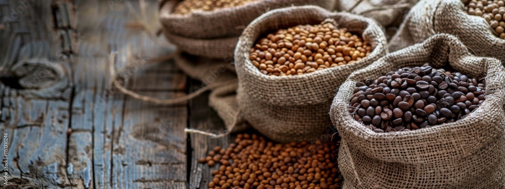 Rustic Burlap Sacks Filled with Assorted Grains Rustic Burlap Sacks Filled with Assorted Grains
