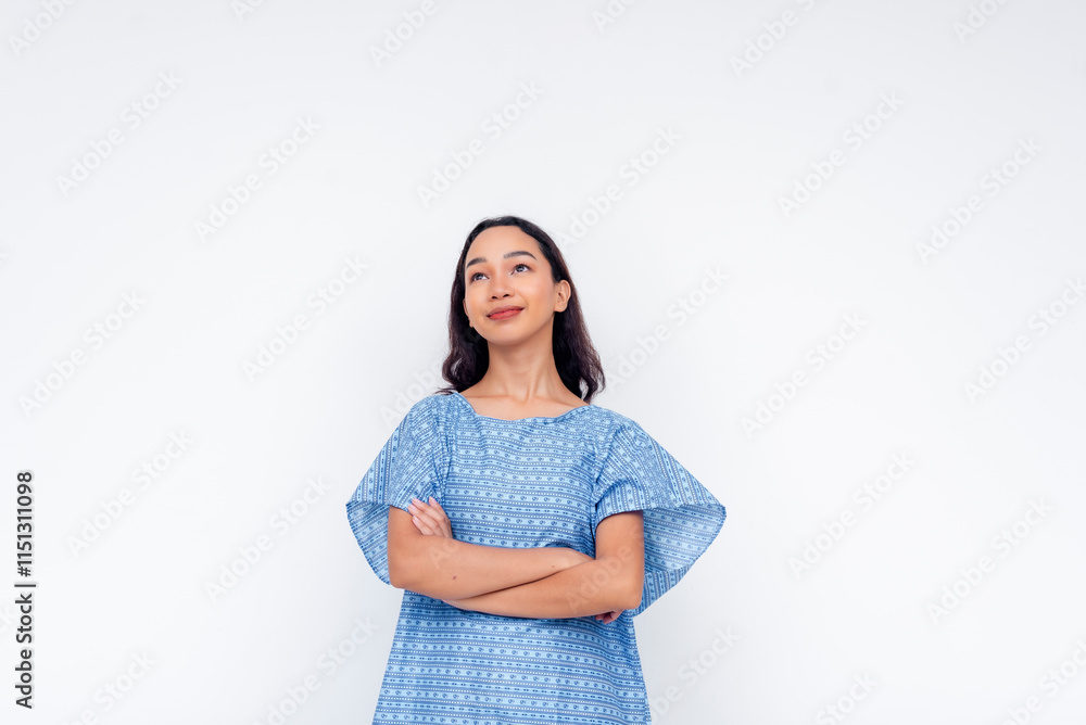 Optimistic hospital patient wearing a blue gown in isolated setting Optimistic hospital patient wearing a blue gown in isolated setting