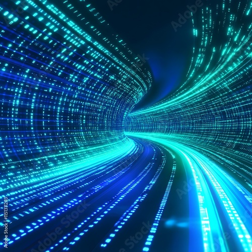 Abstract Digital Background of Glowing Lines and Points in Blue with Light Effects and Motion Blur