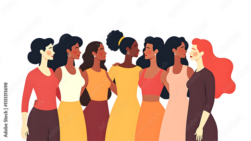 Fototapeta premium Women of different nationalities and cultures standing together diversity.