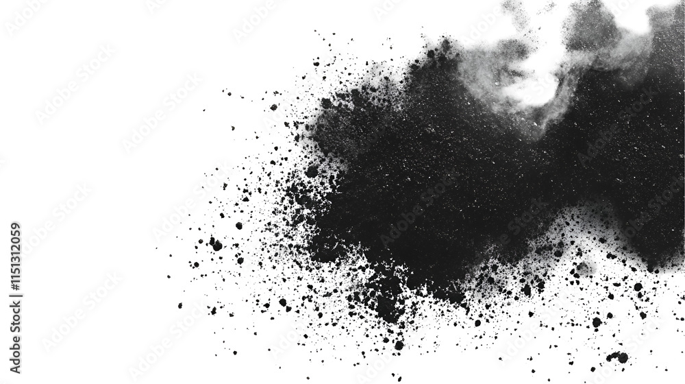 Black Powder Explosion Abstract Texture, Dark Dust, Granular Spatter Black Powder Explosion Abstract Texture, Dark Dust, Granular Spatter
