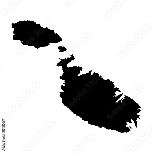 Malta high detailed vector representation of country silhouette in solid black on white background. For educational, decorative, or informational use showcasing the national outline.
