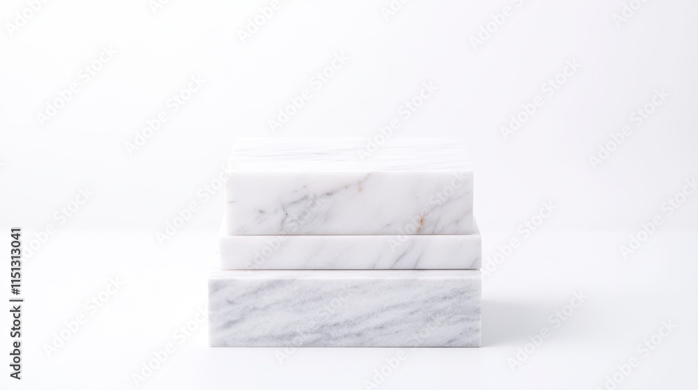 A minimalist arrangement of three stacked white marble blocks on a clean, bright background. A minimalist arrangement of three stacked white marble blocks on a clean, bright background.