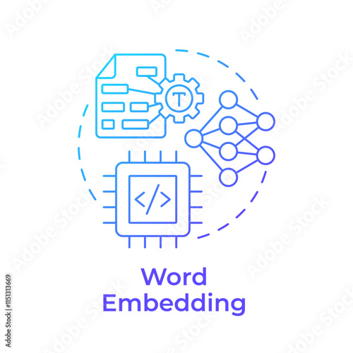 Word embedding blue gradient concept icon. Capturing semantic relationships in text. Generative AI development. Round shape line illustration. Abstract idea. Graphic design. Easy to use in article