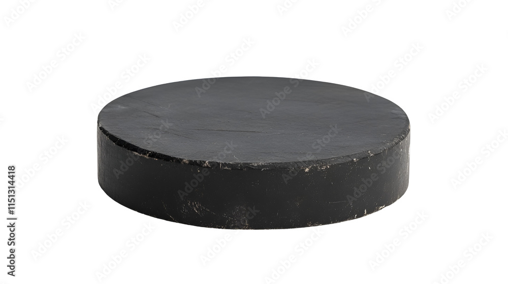 Black Worn Hockey Puck Isolated White Background Studio Shot Black Worn Hockey Puck Isolated White Background Studio Shot