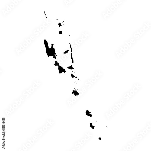 Vanuatu high detailed vector representation of country silhouette in solid black on white background. For educational, decorative, or informational use showcasing the national outline.