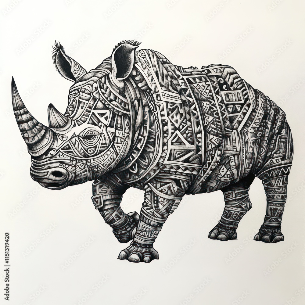 Fototapeta premium Ornate Rhinoceros Art Detailed Tribal Design
