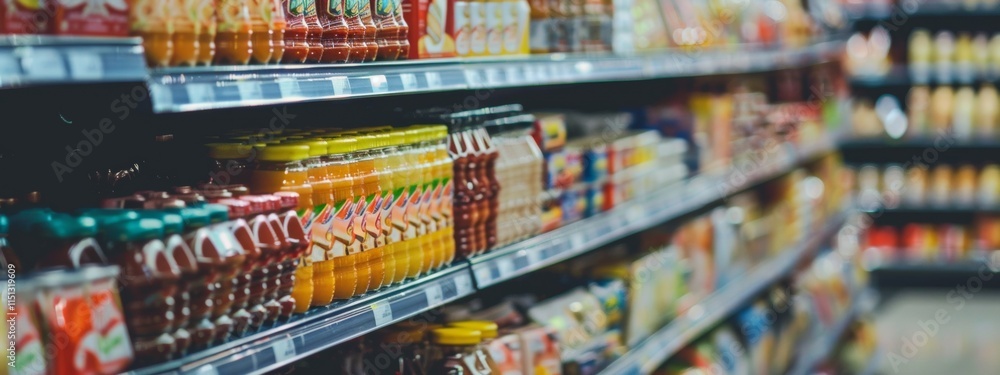 Fototapeta premium Supermarket Aisle with Organized Shelves
