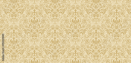 Wallpaper Mural Damask vector pattern ornate floral. Classic beige and gold damask vector pattern with swirling floral motifs. Elegant and ornate repeating design Torontodigital.ca