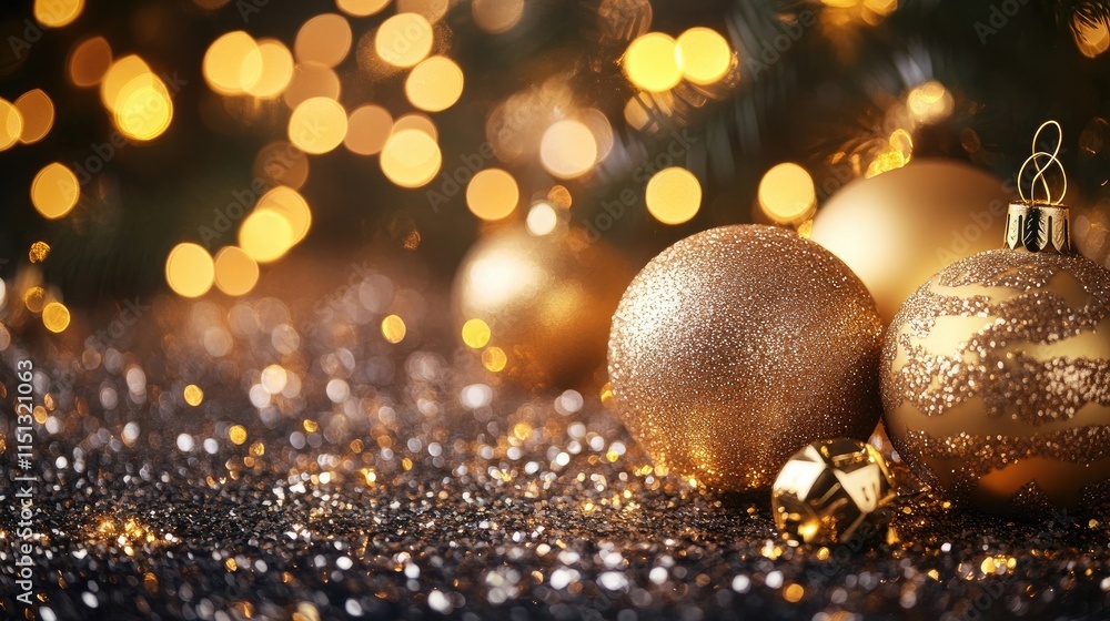 Happy New Year greeting card with festive decorations Happy New Year greeting card with festive decorations
