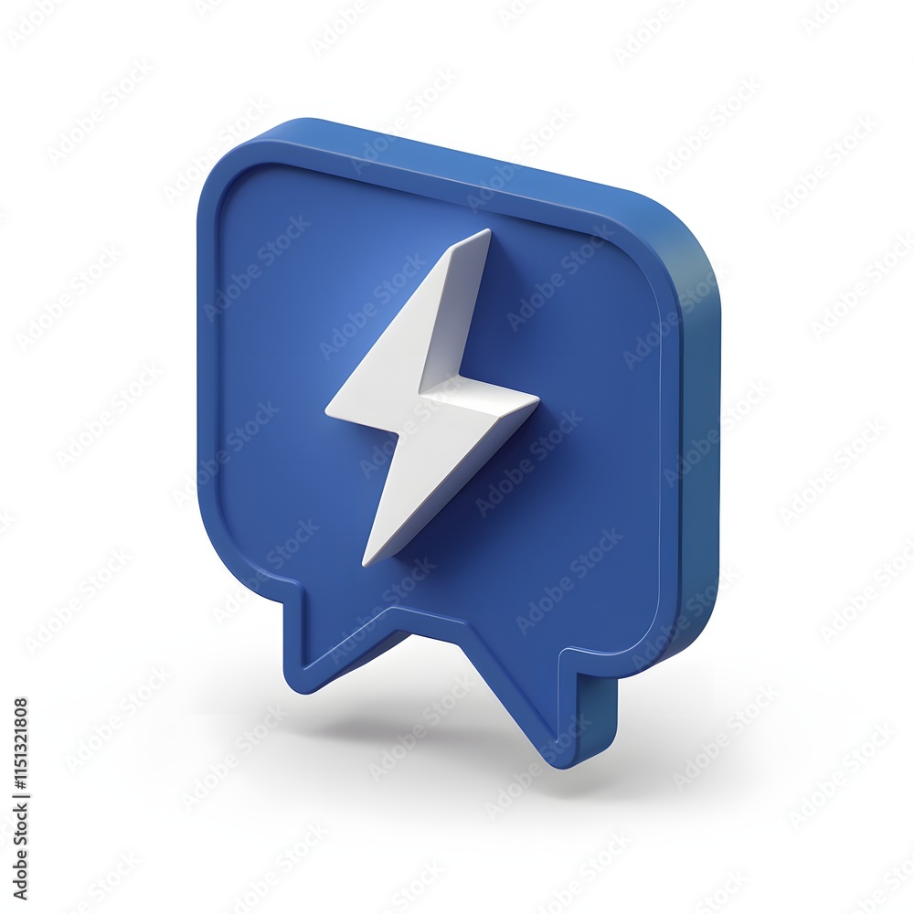 Blue Speech Bubble Icon with White Lightning Bolt Symbol, Ideal for Fast Communication and Energy Concepts. Blue Speech Bubble Icon with White Lightning Bolt Symbol, Ideal for Fast Communication and Energy Concepts.