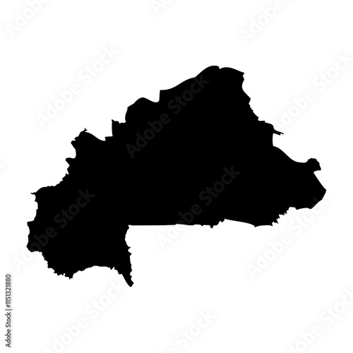 Burkina Faso high detailed vector representation of country silhouette in solid black on white background. For educational, decorative, or informational use showcasing the national outline.