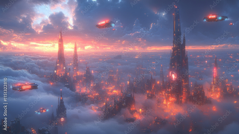 Fototapeta premium Futuristic Cityscape at Night