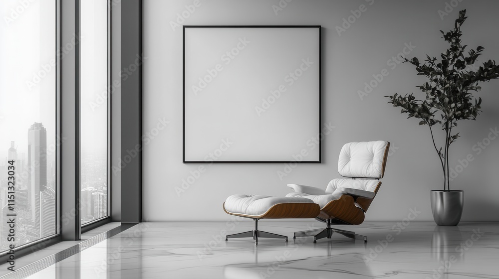 Elegant office with a blank screen on the wall Elegant office with a blank screen on the wall