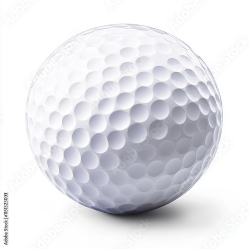 White golf ball with dimples resting on a plain surface ready for a game of golf photo