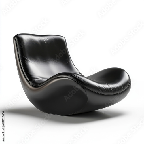 Sleek black modern chair with curved design on white background. photo