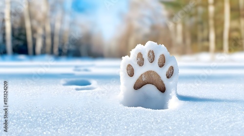 Paw Print in Fresh Snow on a Winter Day in a Forest Landscape photo