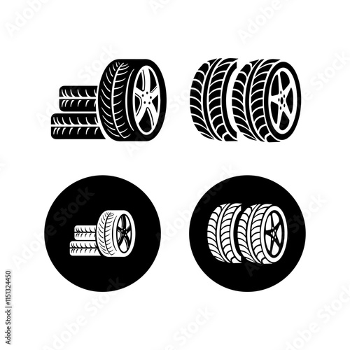 icon set of car tires vectors illustration