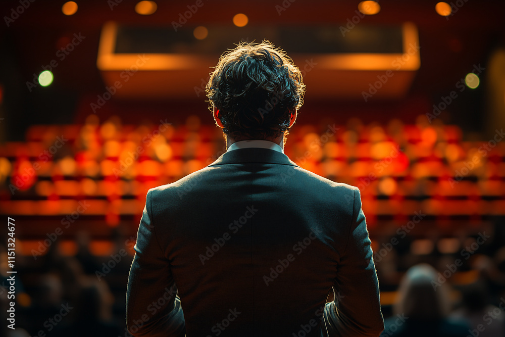 Over-the-Shoulder View of a Charismatic Speaker Addressing a Large Audience with Confidence and Authority Over-the-Shoulder View of a Charismatic Speaker Addressing a Large Audience with Confidence and Authority